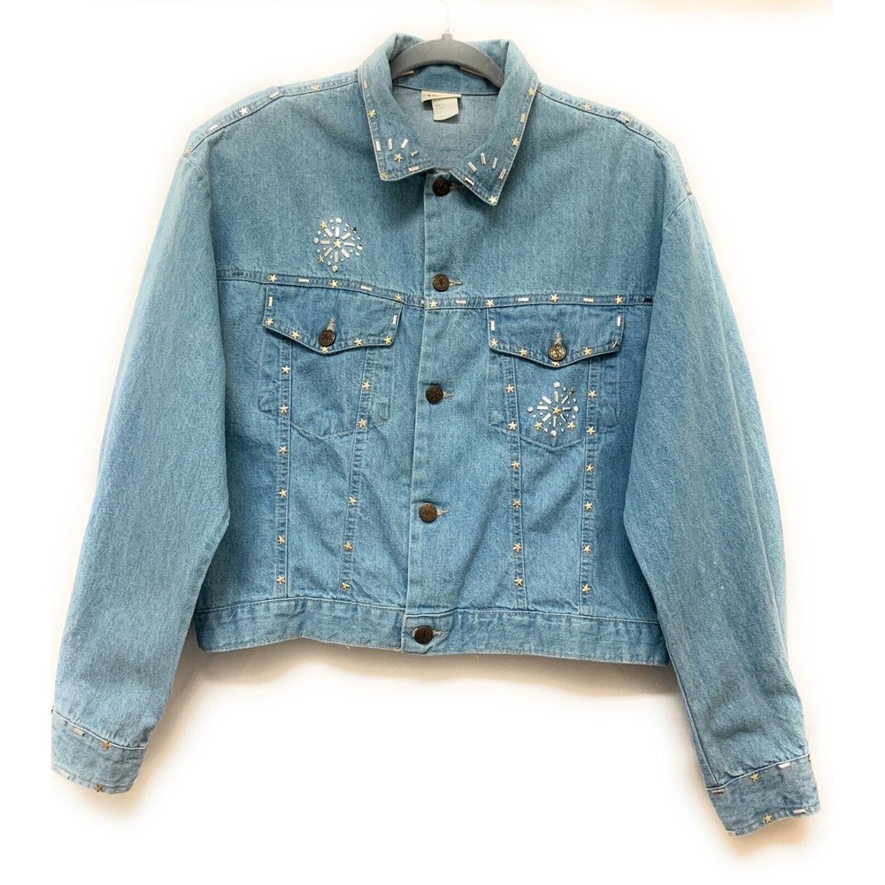 Vintage Vivaldi Jean Jacket Size Medium Metallic Embellished Made In USA